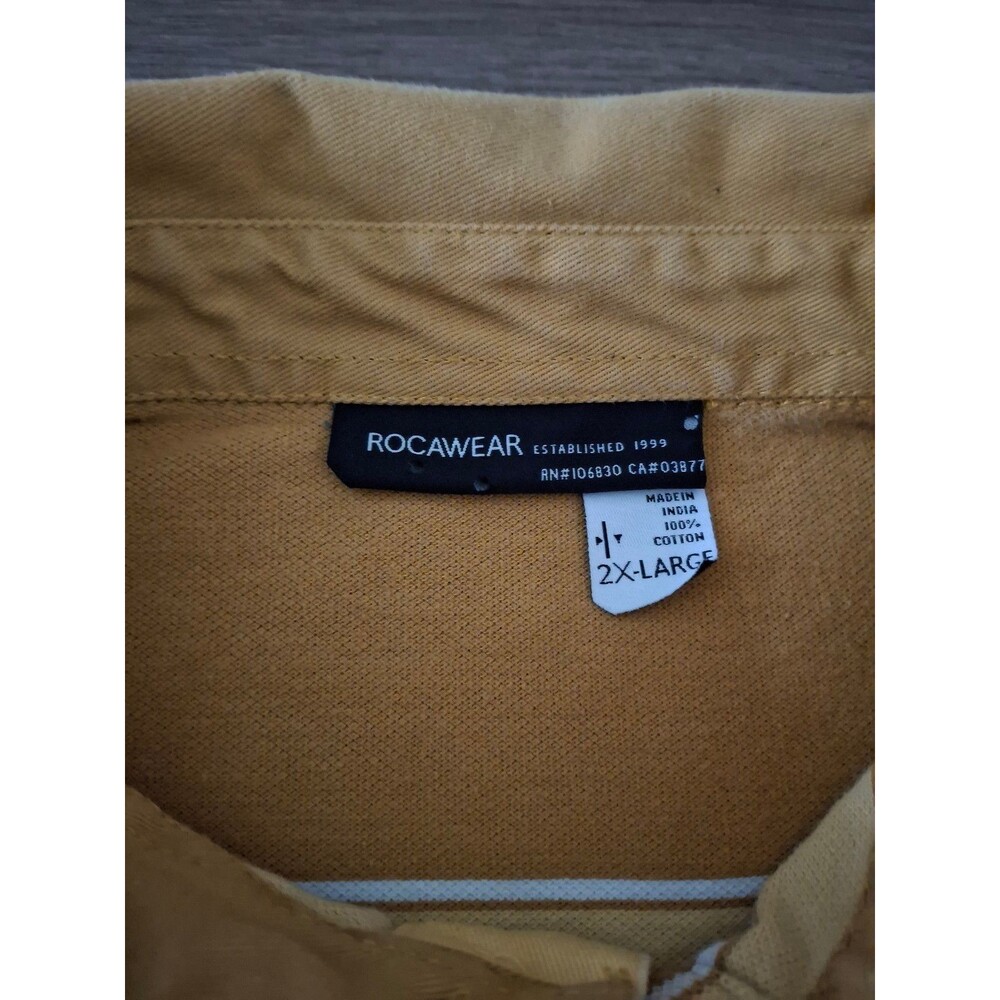 Vintage Rocawear Polo Shirt, Men's 2XL, Brown Tan Stripes, 100% Cotton - Picture 5 of 9